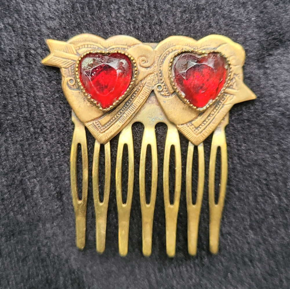 Vintage Brass And Czech Glass Hair Comb